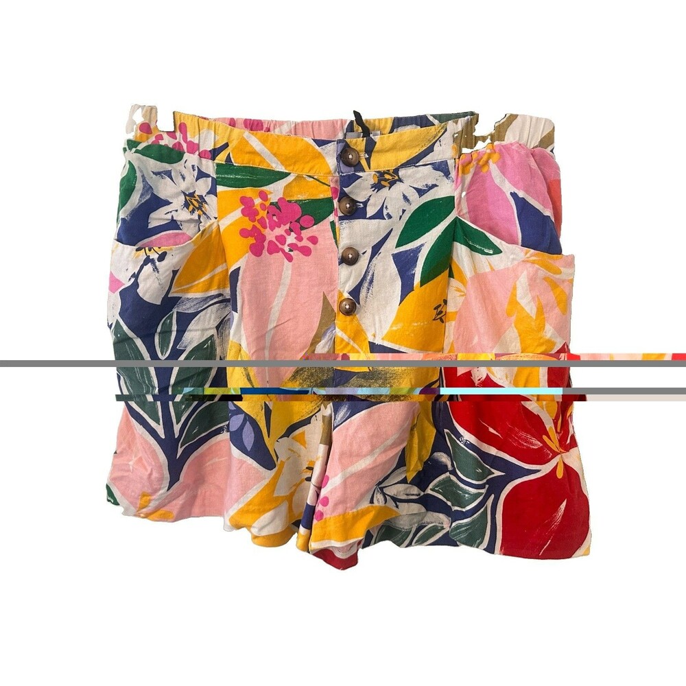 Eloquii Elements Womens Plus Size 18 Tropical Floral Linen Blend Shorts Beachy